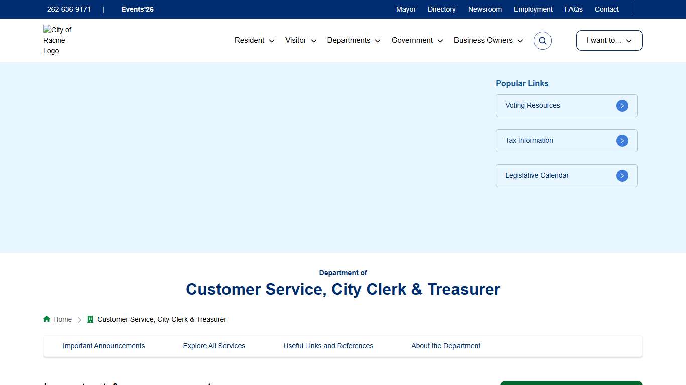 Customer Service, City Clerk & Treasurer - City of Racine