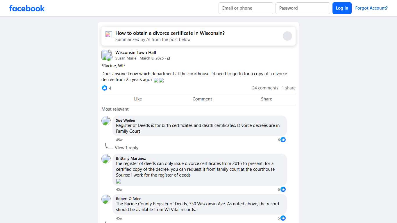 Wisconsin Town Hall *Racine, WI* Facebook