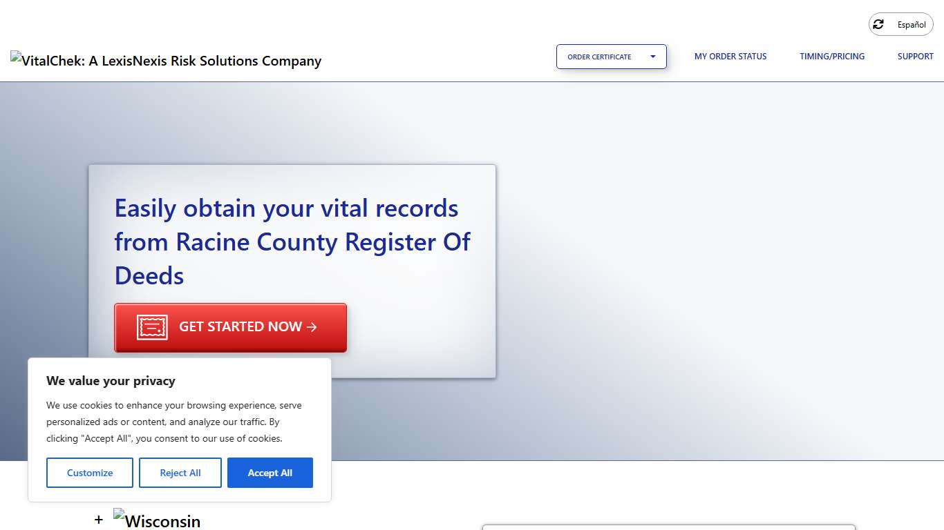 Racine County Register Of Deeds (WI) Order Certificates - VitalChek