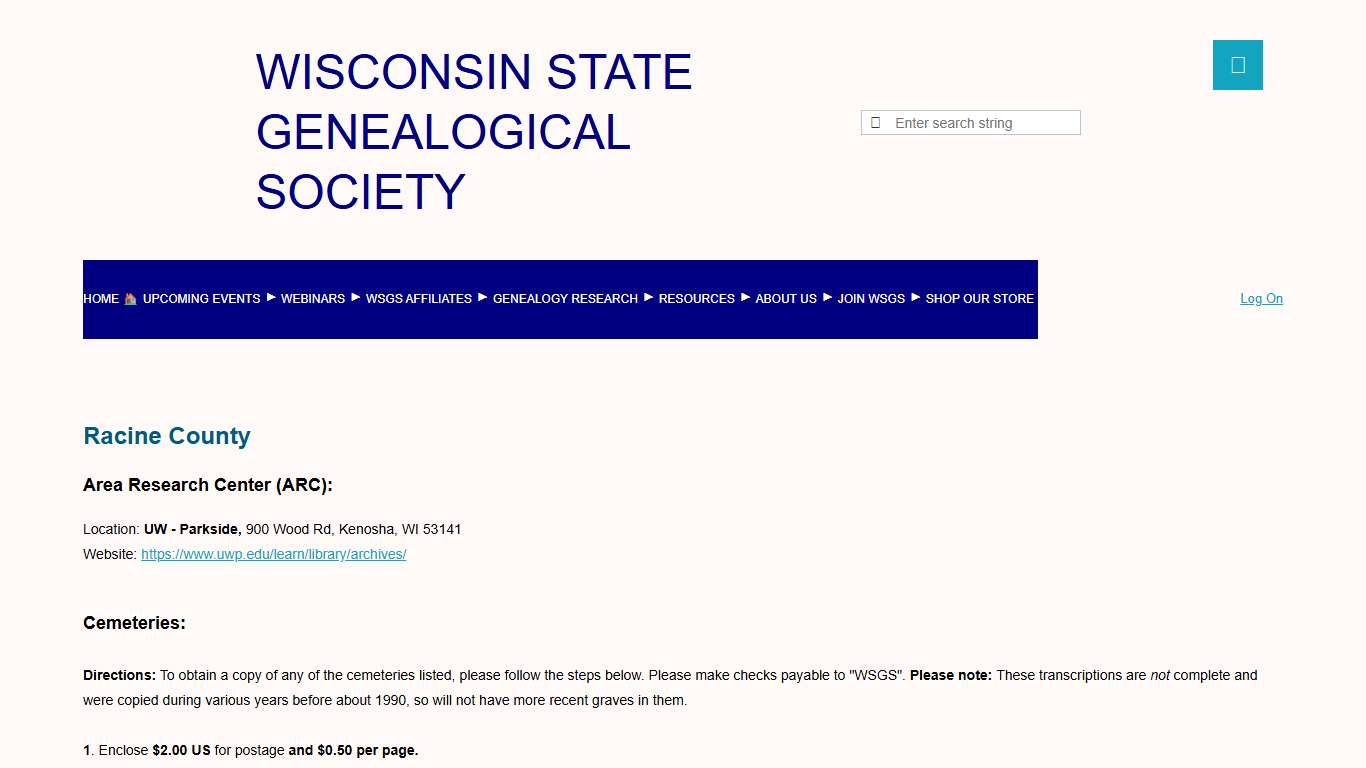 Wisconsin State Genealogical Society - Racine County